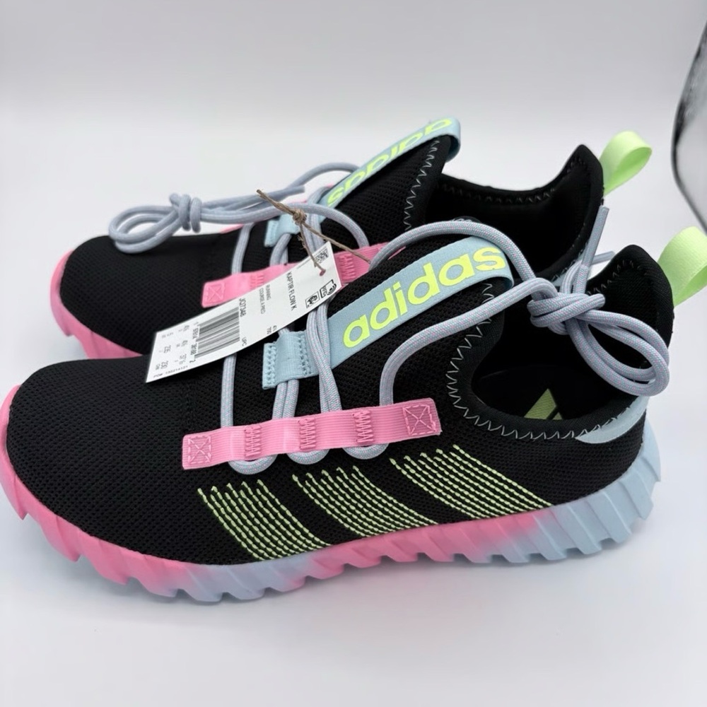 adidas Kids Black Pink Lime Green Slip-On Athletic Sneakers